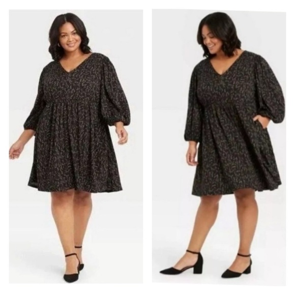 Ava & Viv Black Floral Peasant Shift Dress Size 2X - Picture 1 of 12